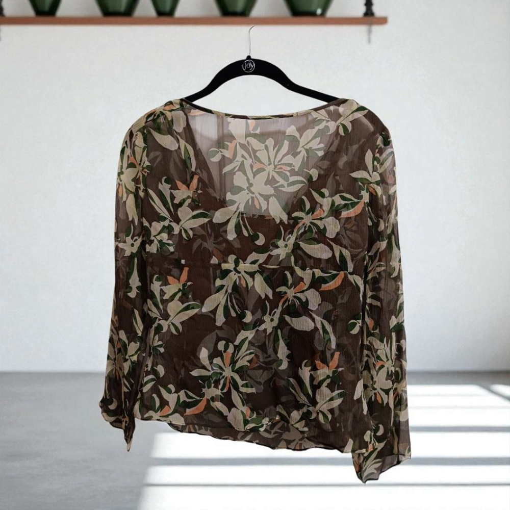 Alfina 100% Silk Floral Camo Sheer top with Matching Cami